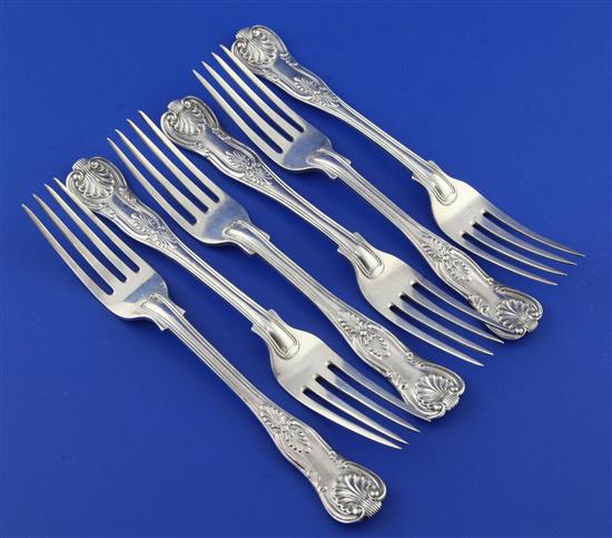 A set of six George IV silver double struck Kings pattern dessert forks by William Chawner, 12 oz.